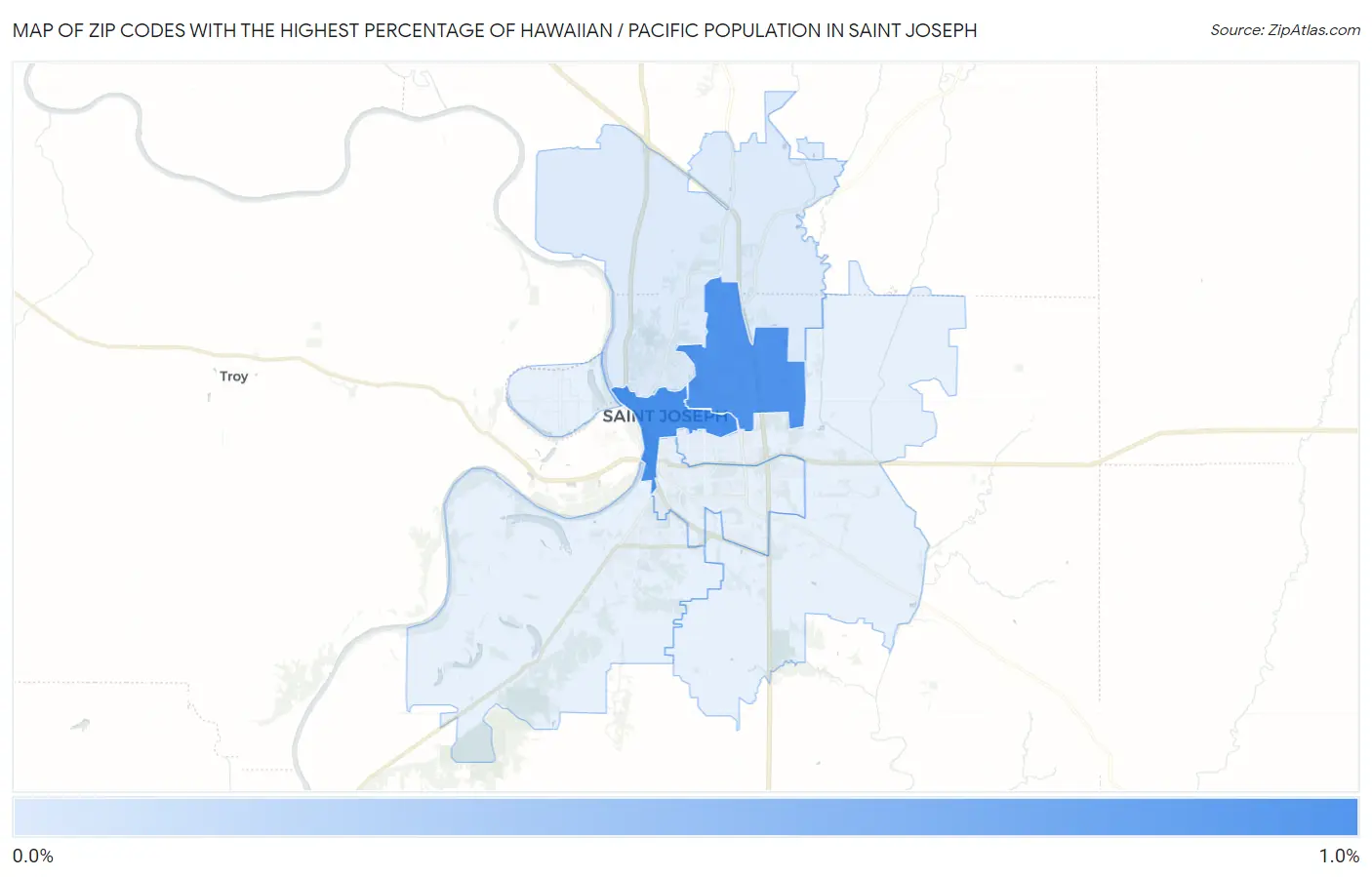 Zip Codes with the Highest Percentage of Hawaiian / Pacific Population in Saint Joseph Map