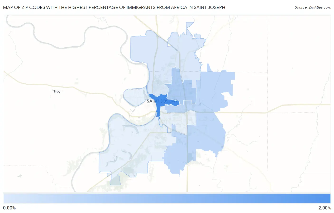 Zip Codes with the Highest Percentage of Immigrants from Africa in Saint Joseph Map