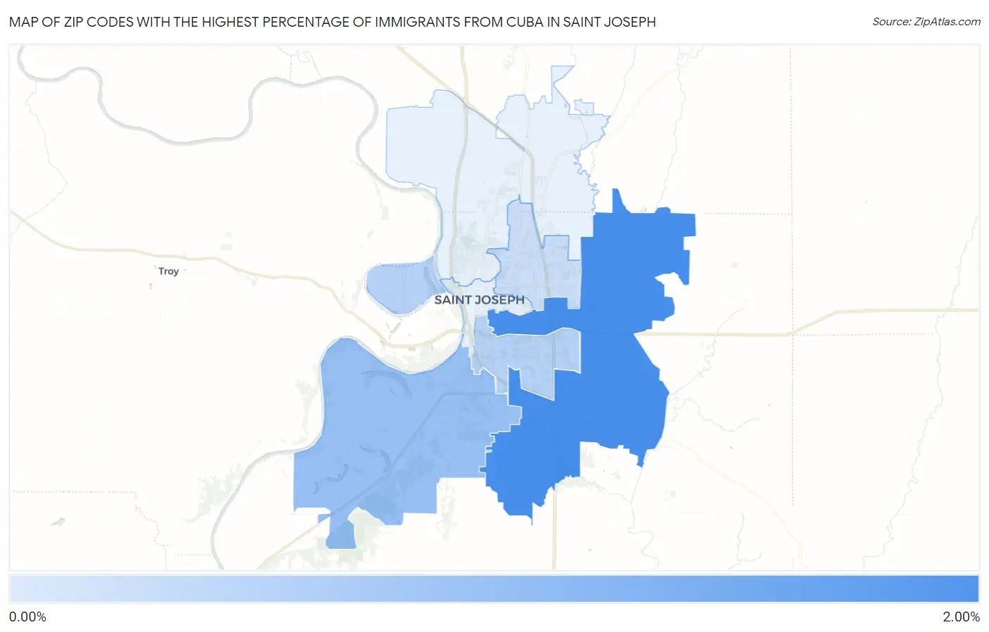 Zip Codes with the Highest Percentage of Immigrants from Cuba in Saint Joseph Map