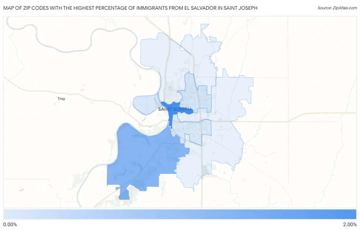 Zip Codes with the Highest Percentage of Immigrants from El Salvador in Saint Joseph Map