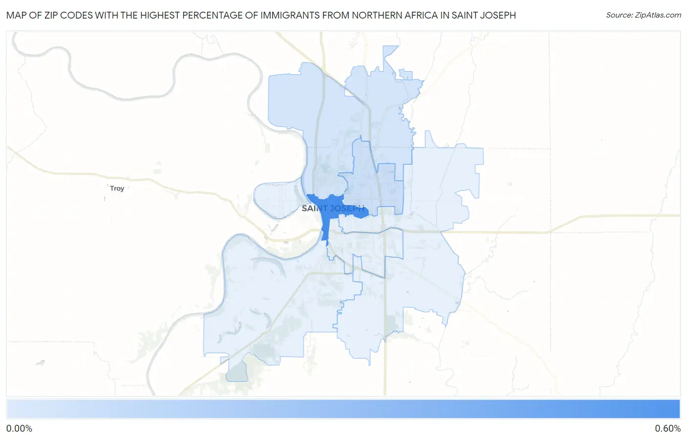 Zip Codes with the Highest Percentage of Immigrants from Northern Africa in Saint Joseph Map