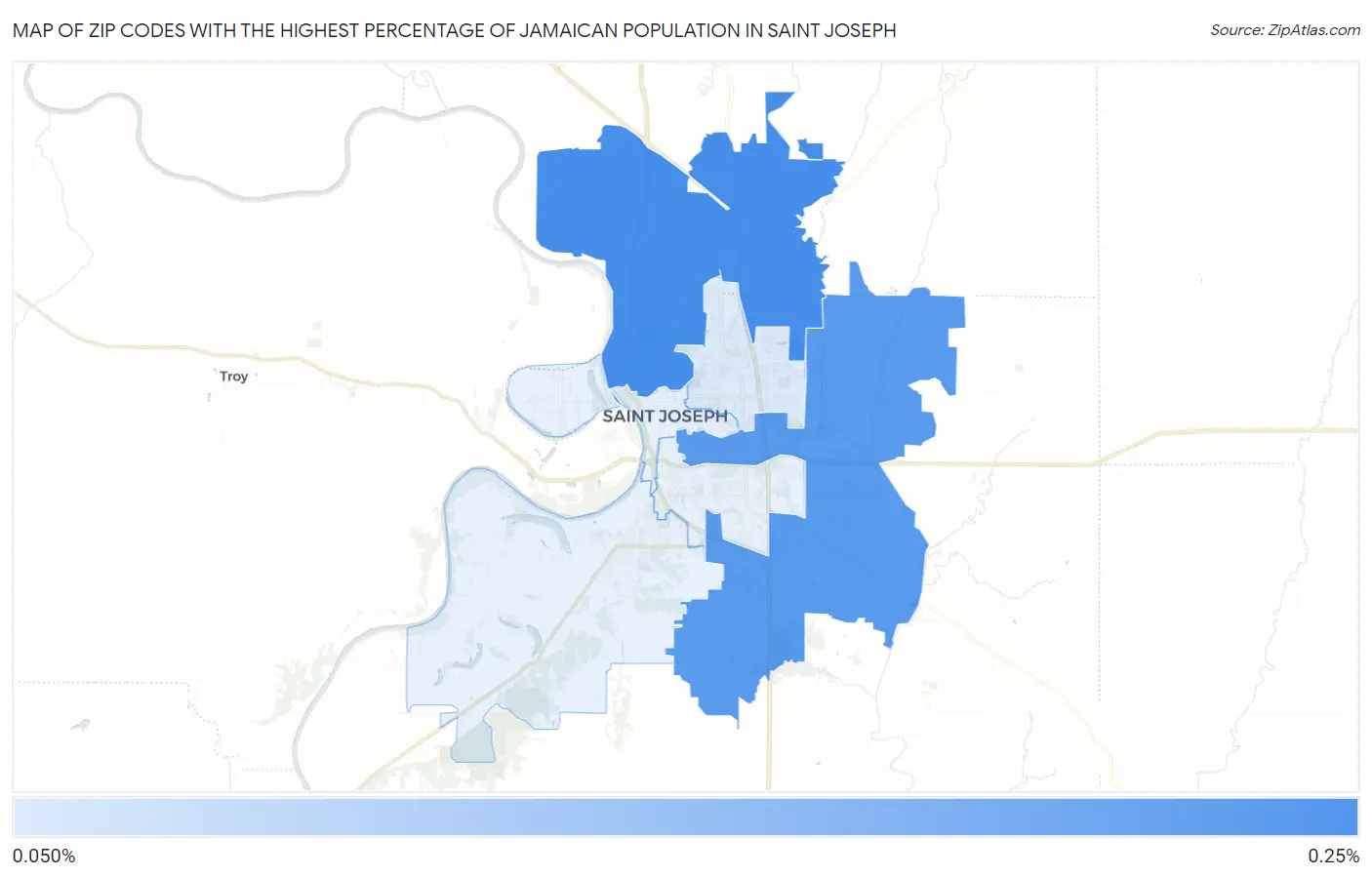 Zip Codes with the Highest Percentage of Jamaican Population in Saint Joseph Map
