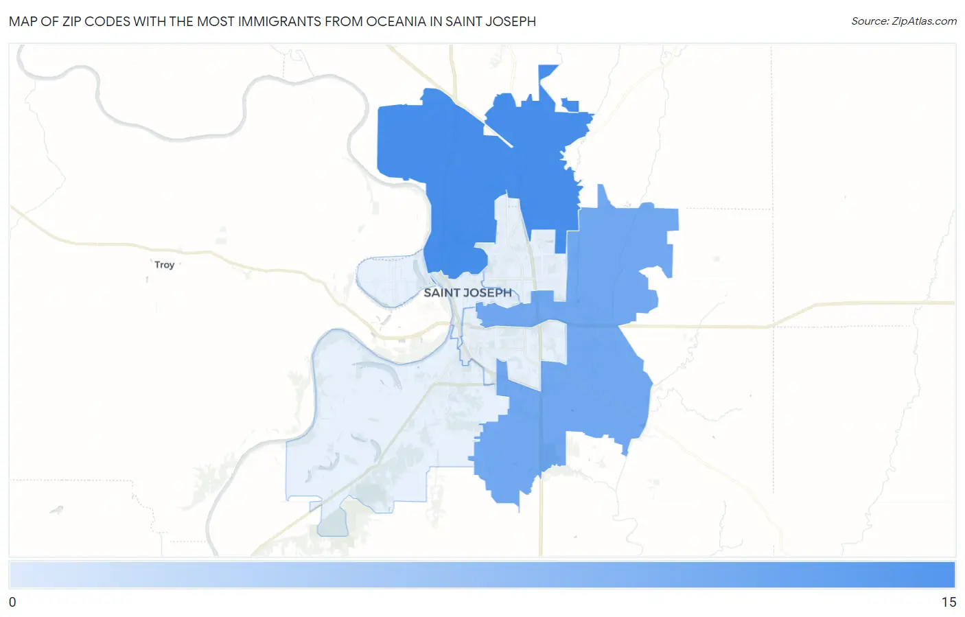 Zip Codes with the Most Immigrants from Oceania in Saint Joseph Map