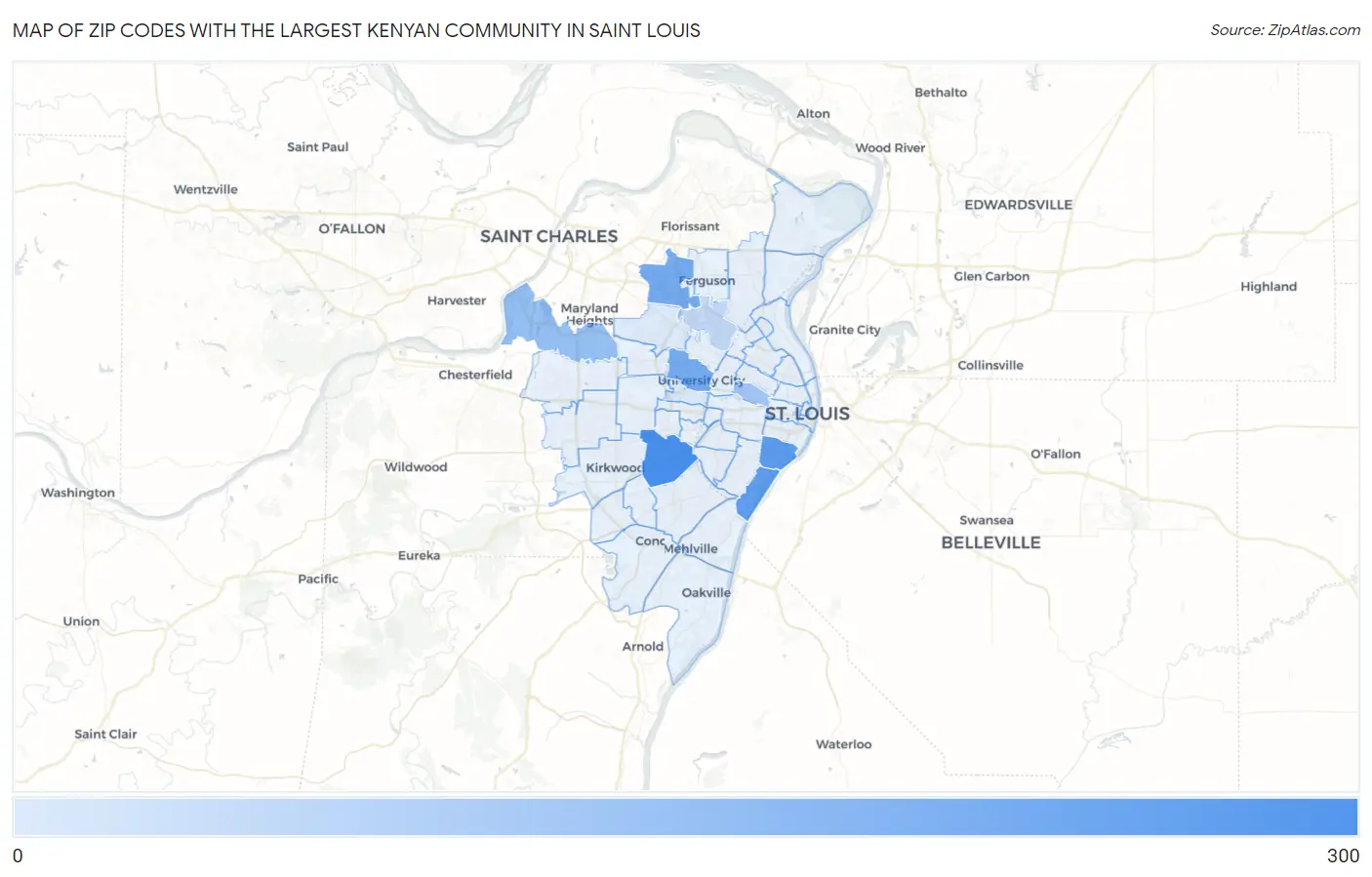 Zip Codes with the Largest Kenyan Community in Saint Louis Map