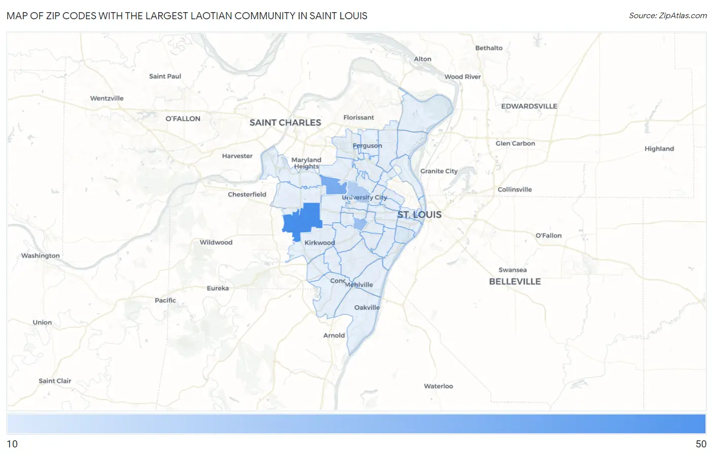 Zip Codes with the Largest Laotian Community in Saint Louis Map