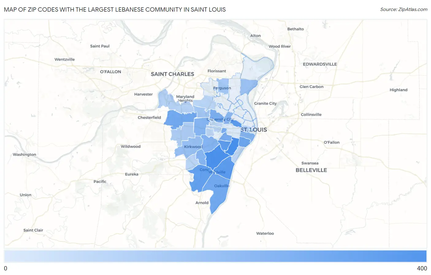 Zip Codes with the Largest Lebanese Community in Saint Louis Map