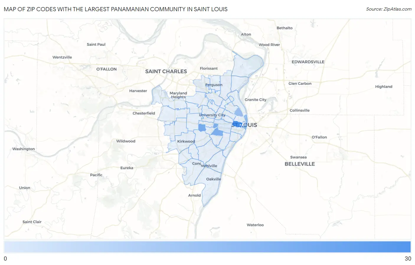 Zip Codes with the Largest Panamanian Community in Saint Louis Map