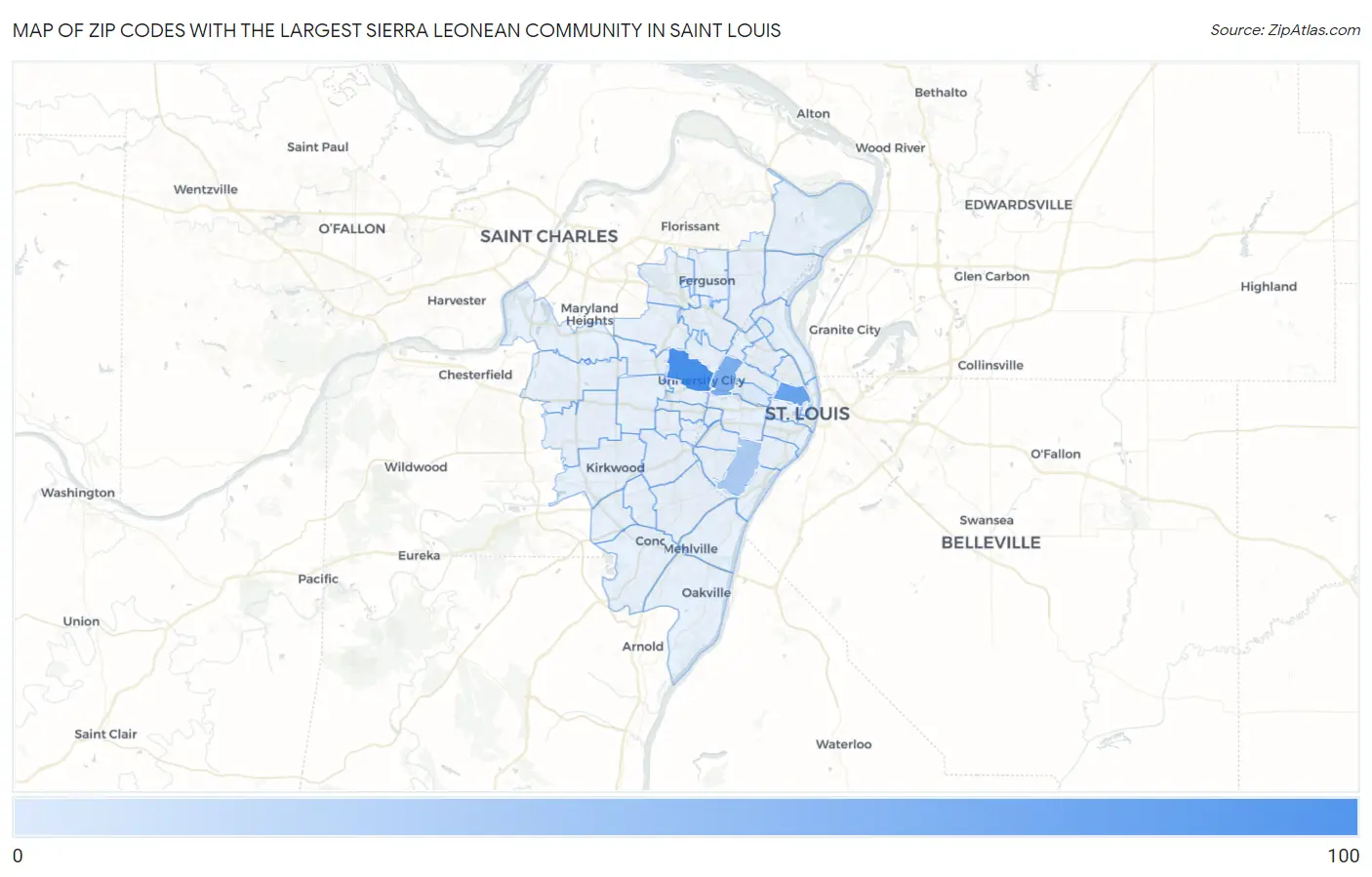 Zip Codes with the Largest Sierra Leonean Community in Saint Louis Map