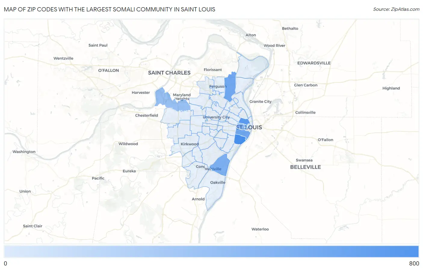 Zip Codes with the Largest Somali Community in Saint Louis Map