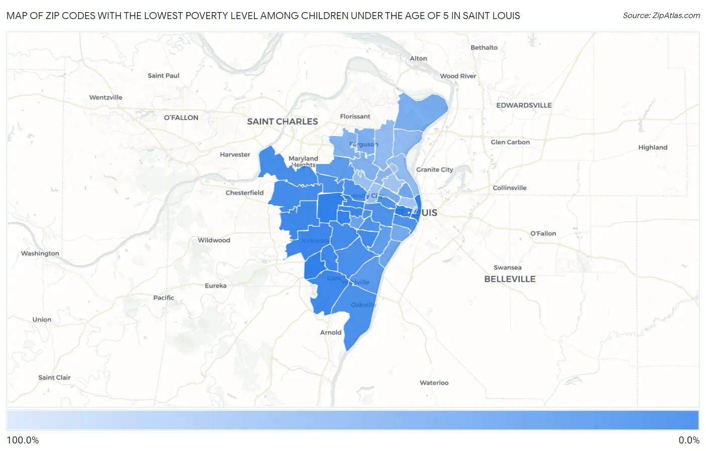 Zip Codes with the Lowest Poverty Level Among Children Under the Age of 5 in Saint Louis Map