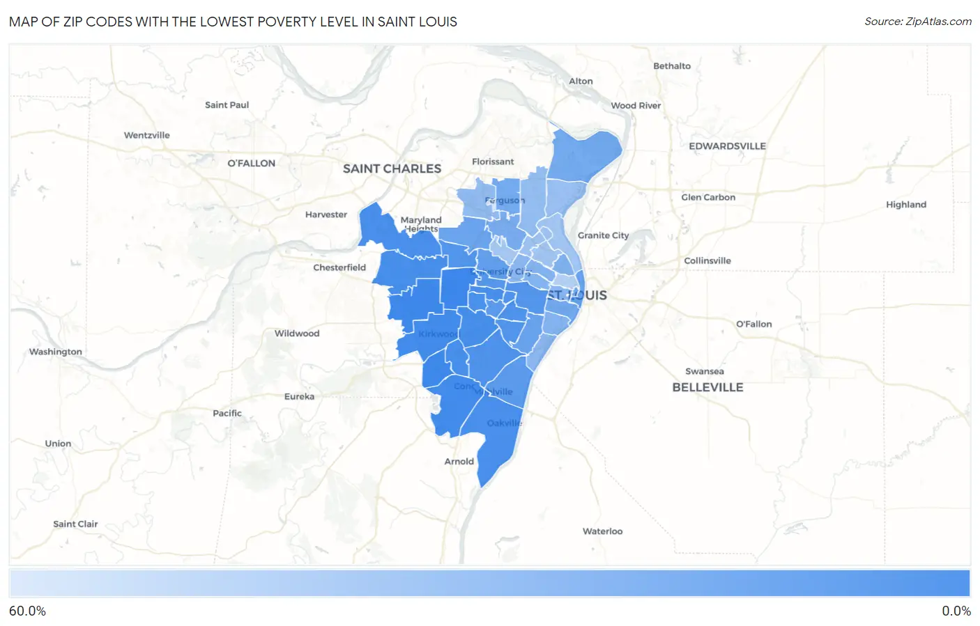 Zip Codes with the Lowest Poverty Level in Saint Louis Map