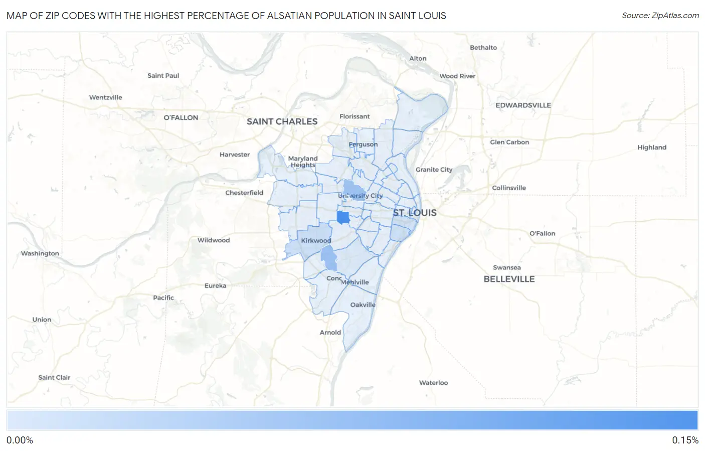 Zip Codes with the Highest Percentage of Alsatian Population in Saint Louis Map