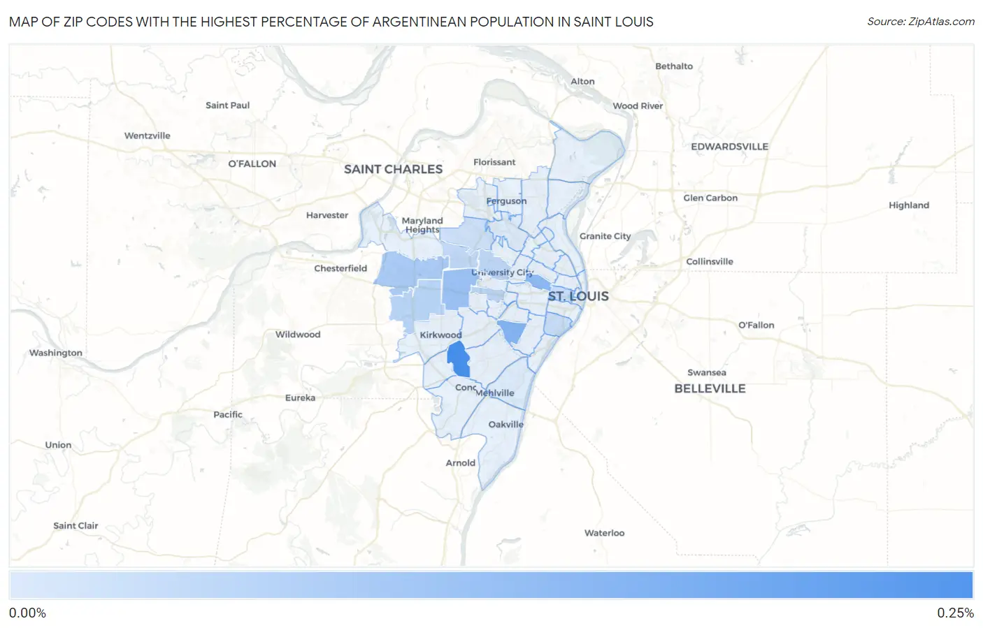 Zip Codes with the Highest Percentage of Argentinean Population in Saint Louis Map