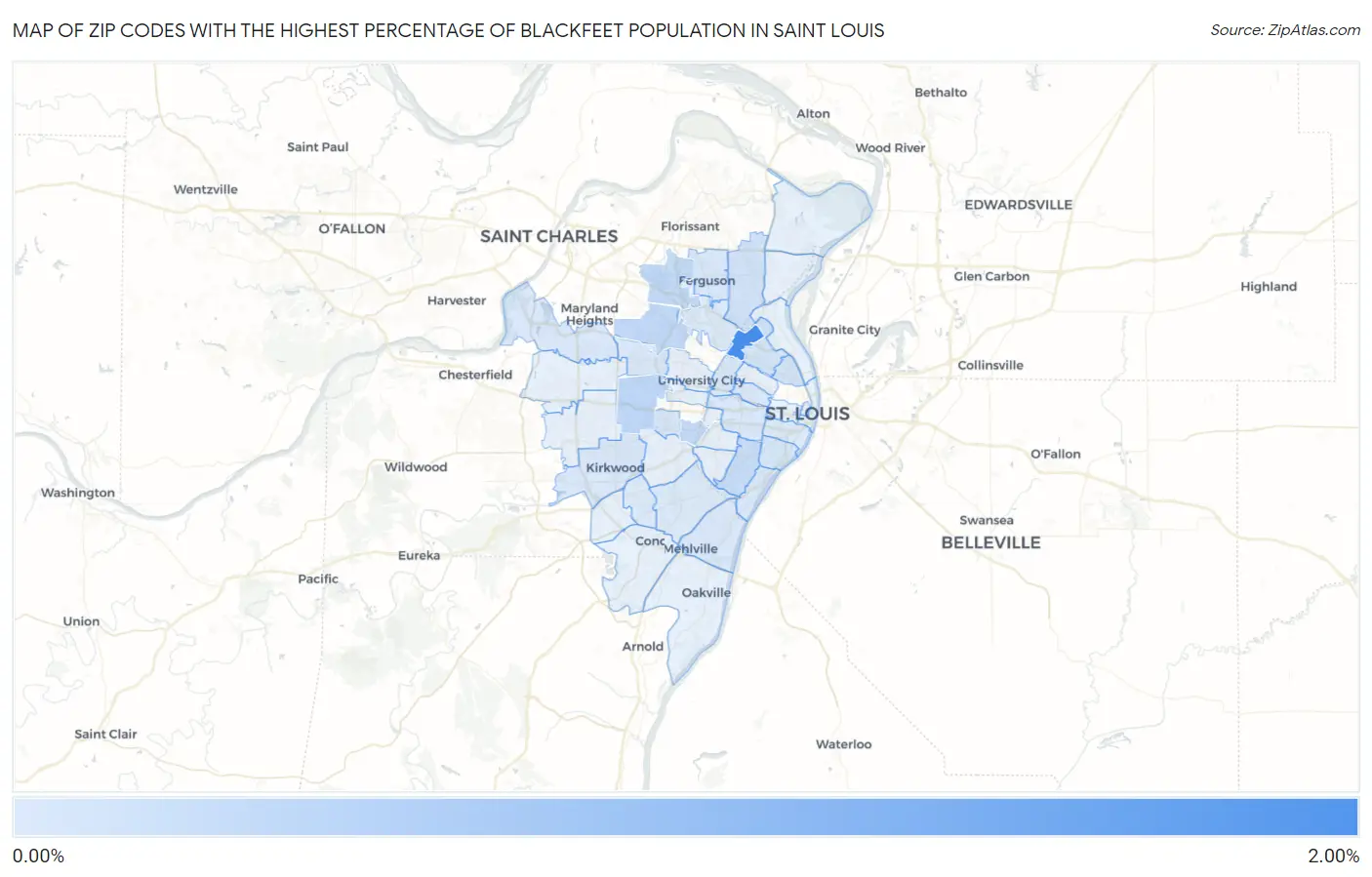 Zip Codes with the Highest Percentage of Blackfeet Population in Saint Louis Map
