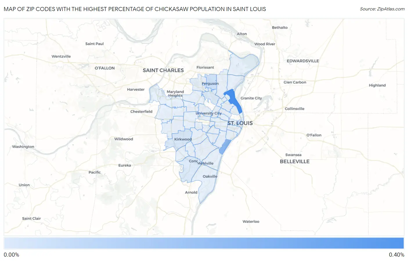 Zip Codes with the Highest Percentage of Chickasaw Population in Saint Louis Map