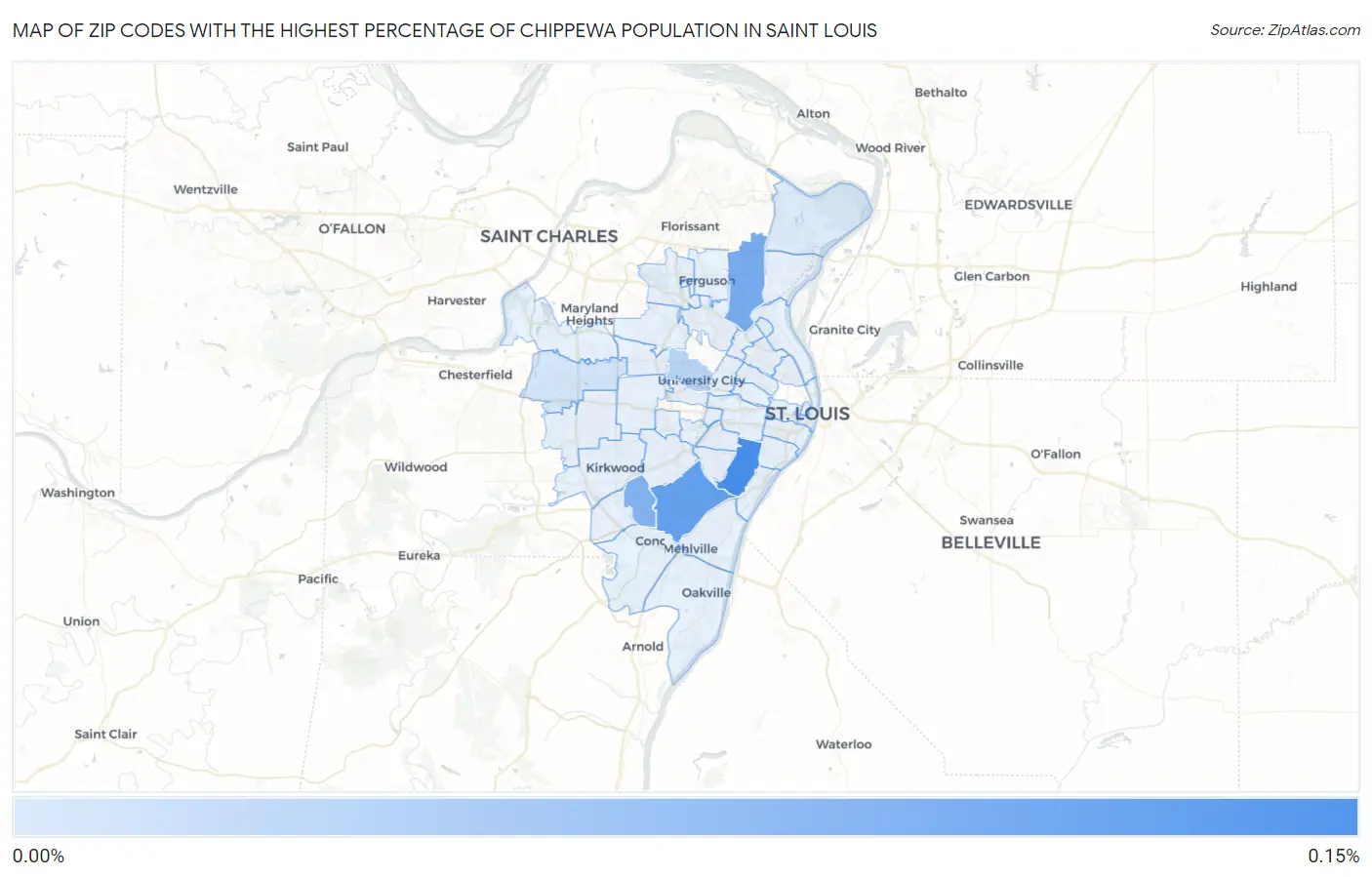Zip Codes with the Highest Percentage of Chippewa Population in Saint Louis Map