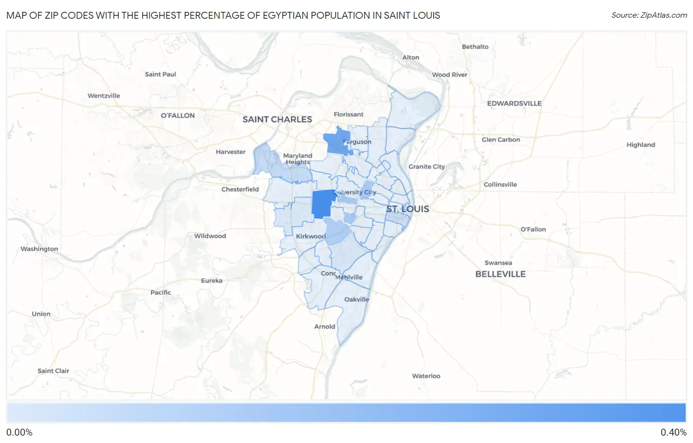 Zip Codes with the Highest Percentage of Egyptian Population in Saint Louis Map