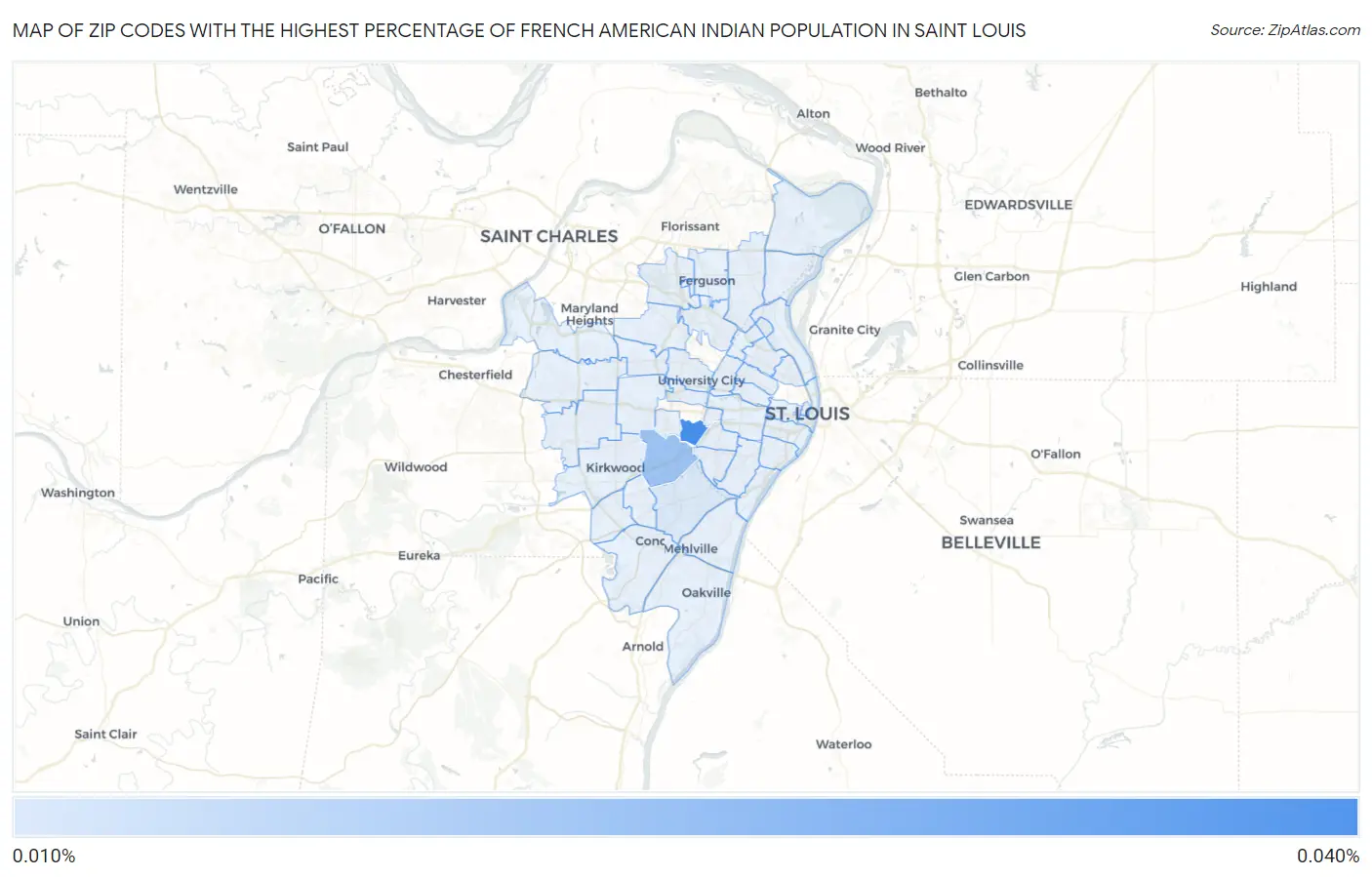 Zip Codes with the Highest Percentage of French American Indian Population in Saint Louis Map
