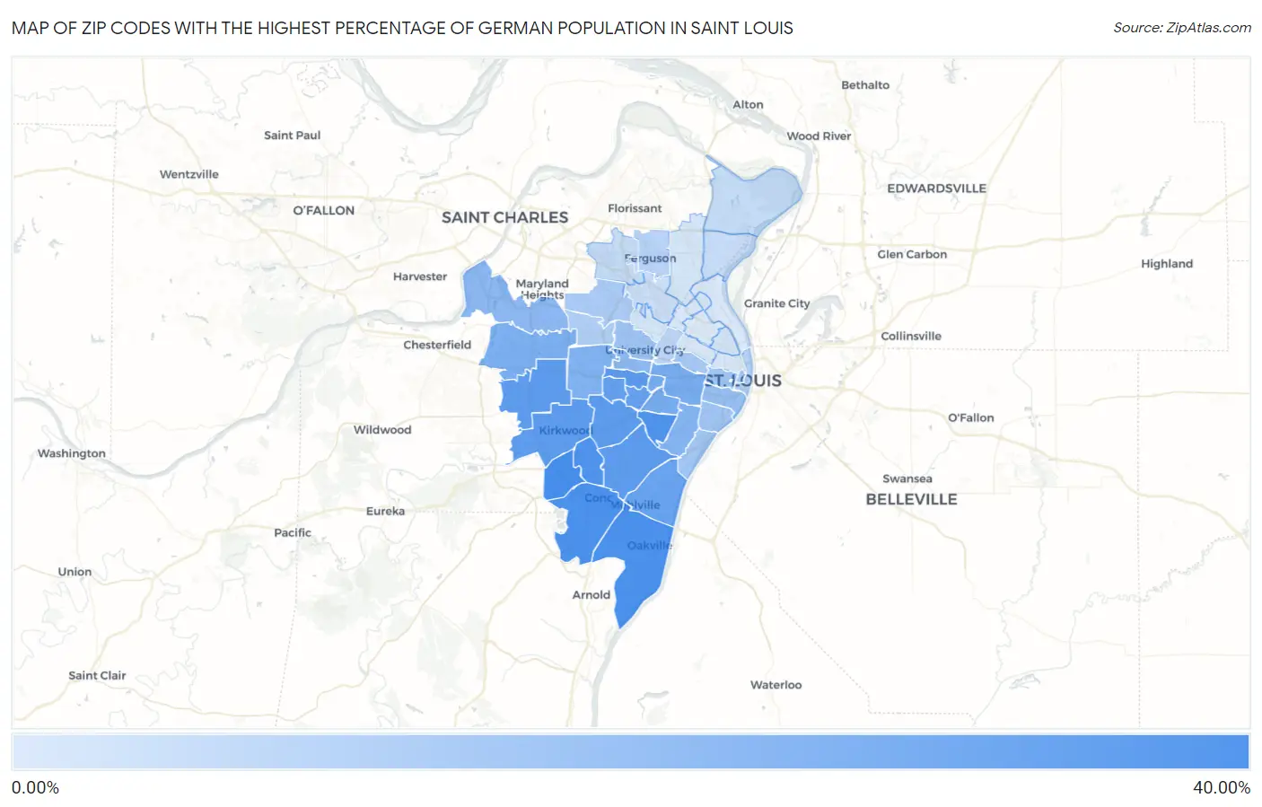Zip Codes with the Highest Percentage of German Population in Saint Louis Map
