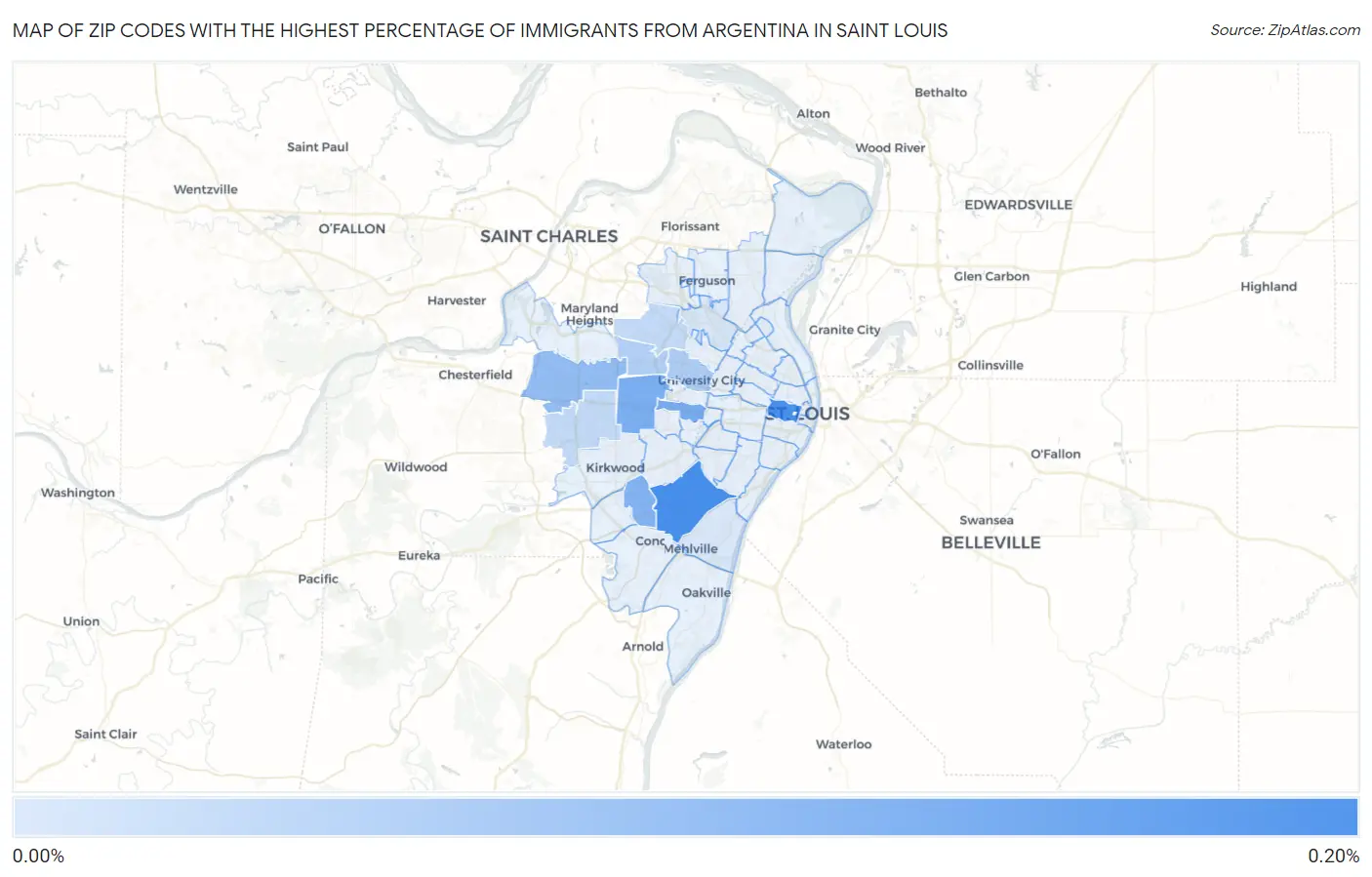 Zip Codes with the Highest Percentage of Immigrants from Argentina in Saint Louis Map