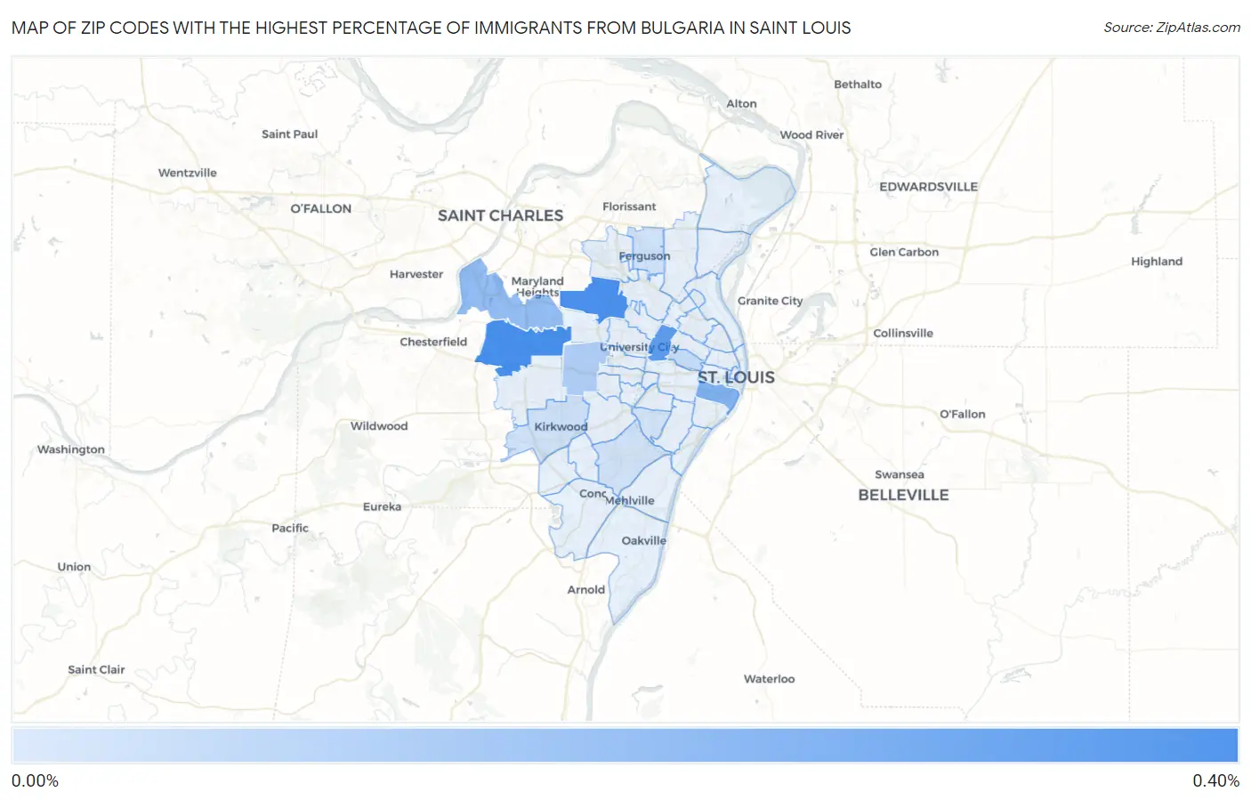 Zip Codes with the Highest Percentage of Immigrants from Bulgaria in Saint Louis Map