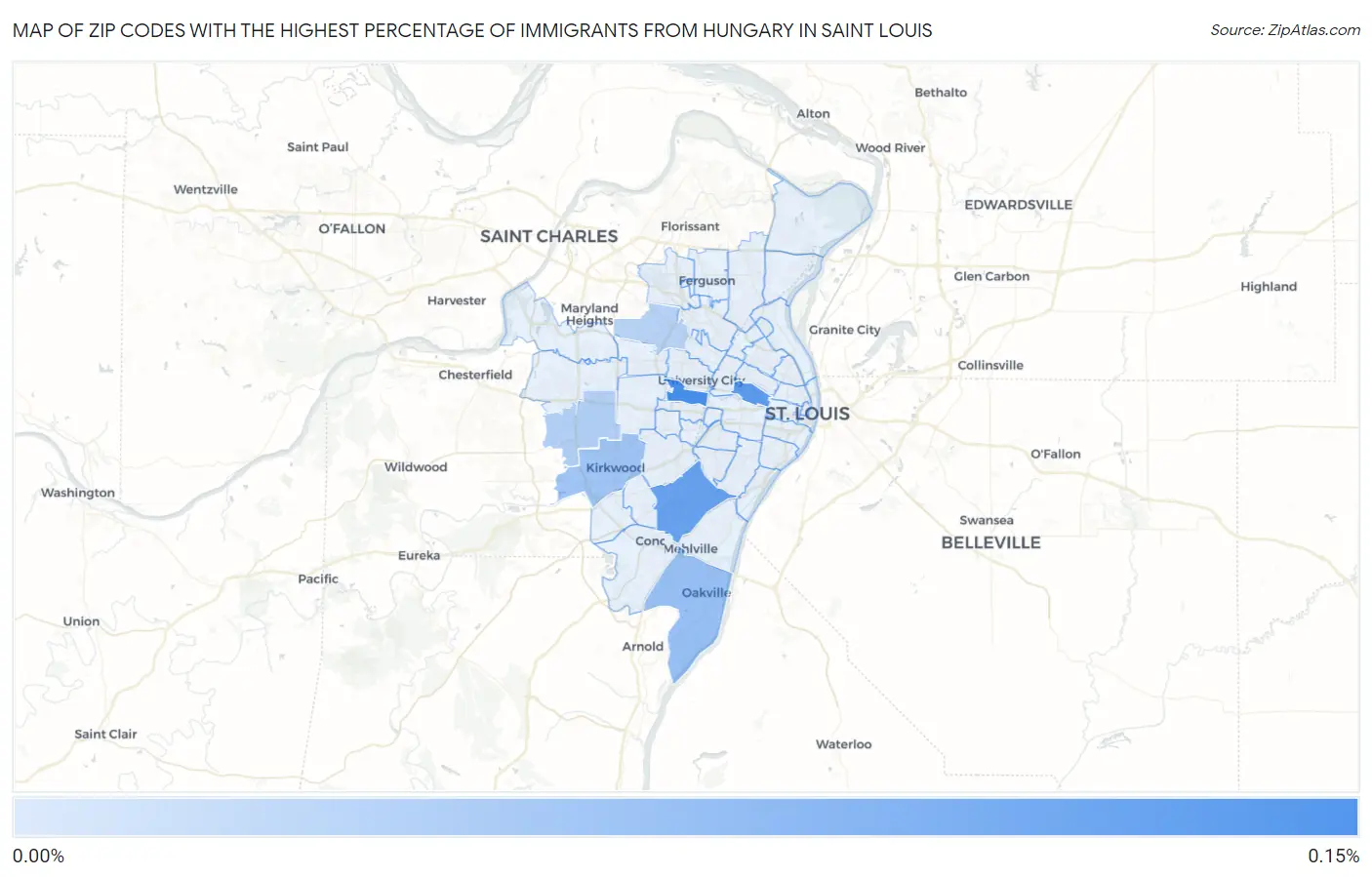 Zip Codes with the Highest Percentage of Immigrants from Hungary in Saint Louis Map