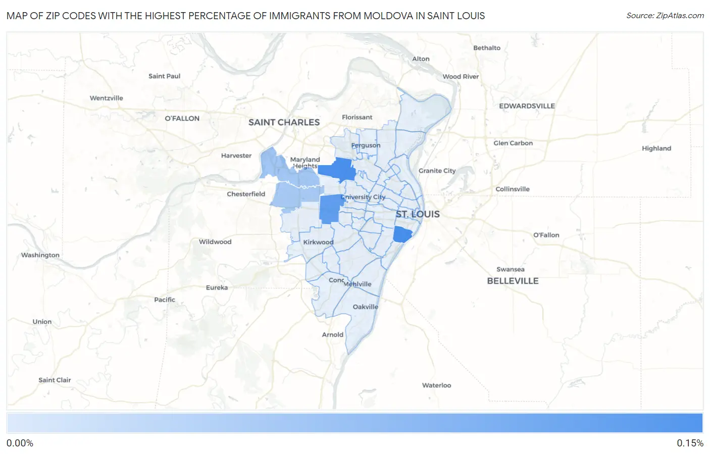 Zip Codes with the Highest Percentage of Immigrants from Moldova in Saint Louis Map