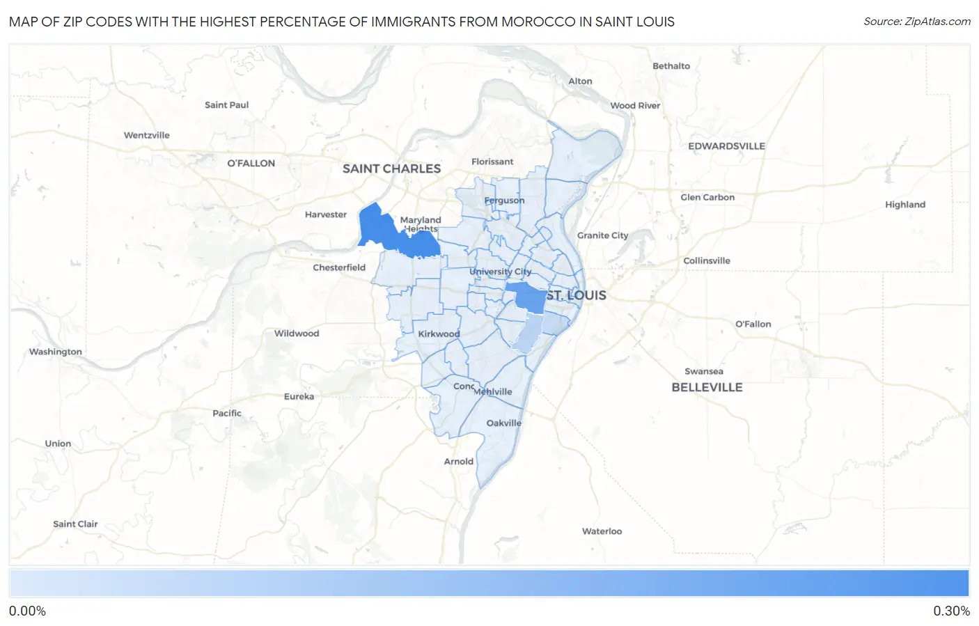 Zip Codes with the Highest Percentage of Immigrants from Morocco in Saint Louis Map