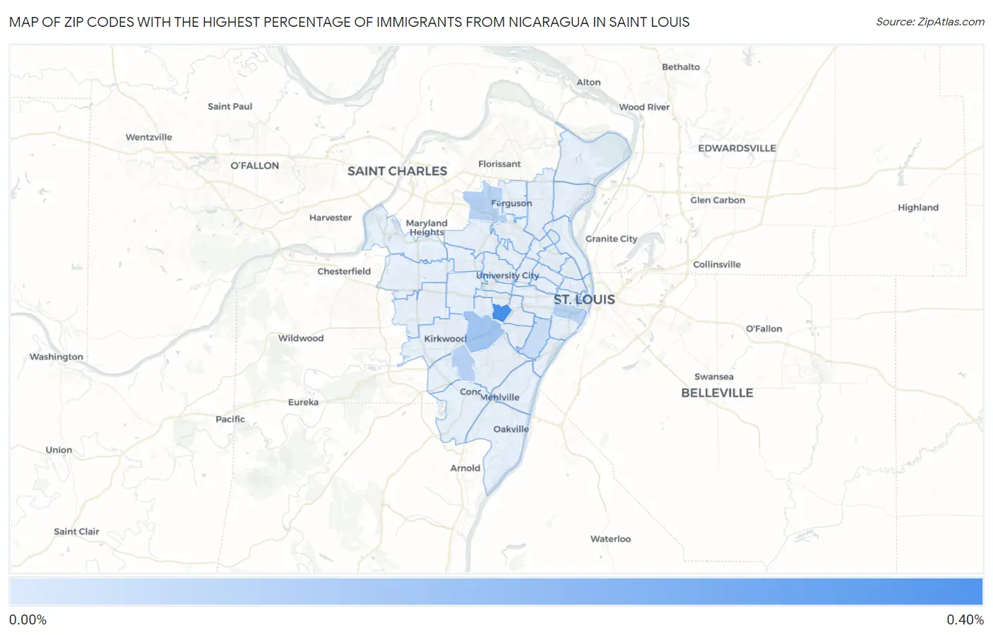 Zip Codes with the Highest Percentage of Immigrants from Nicaragua in Saint Louis Map