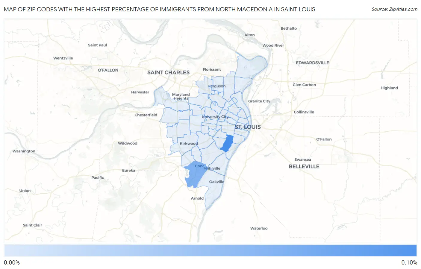 Zip Codes with the Highest Percentage of Immigrants from North Macedonia in Saint Louis Map