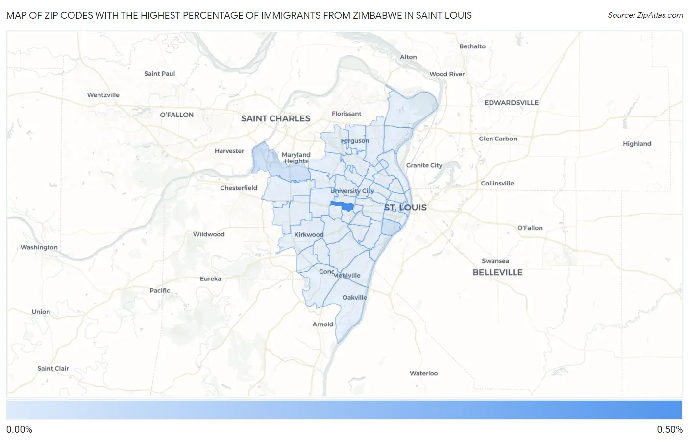 Zip Codes with the Highest Percentage of Immigrants from Zimbabwe in Saint Louis Map
