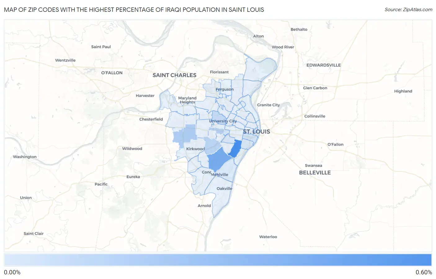 Zip Codes with the Highest Percentage of Iraqi Population in Saint Louis Map