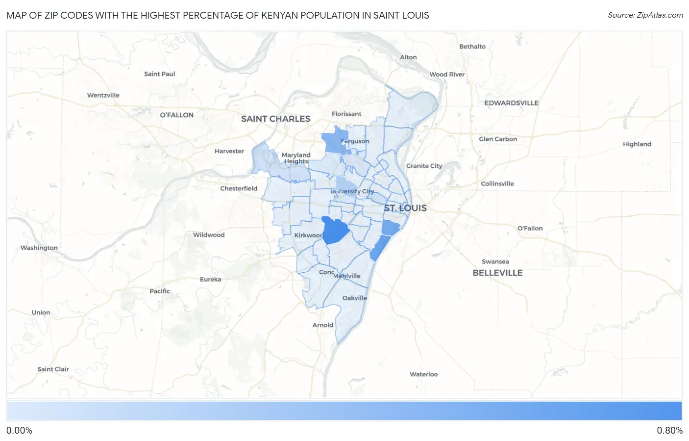 Zip Codes with the Highest Percentage of Kenyan Population in Saint Louis Map