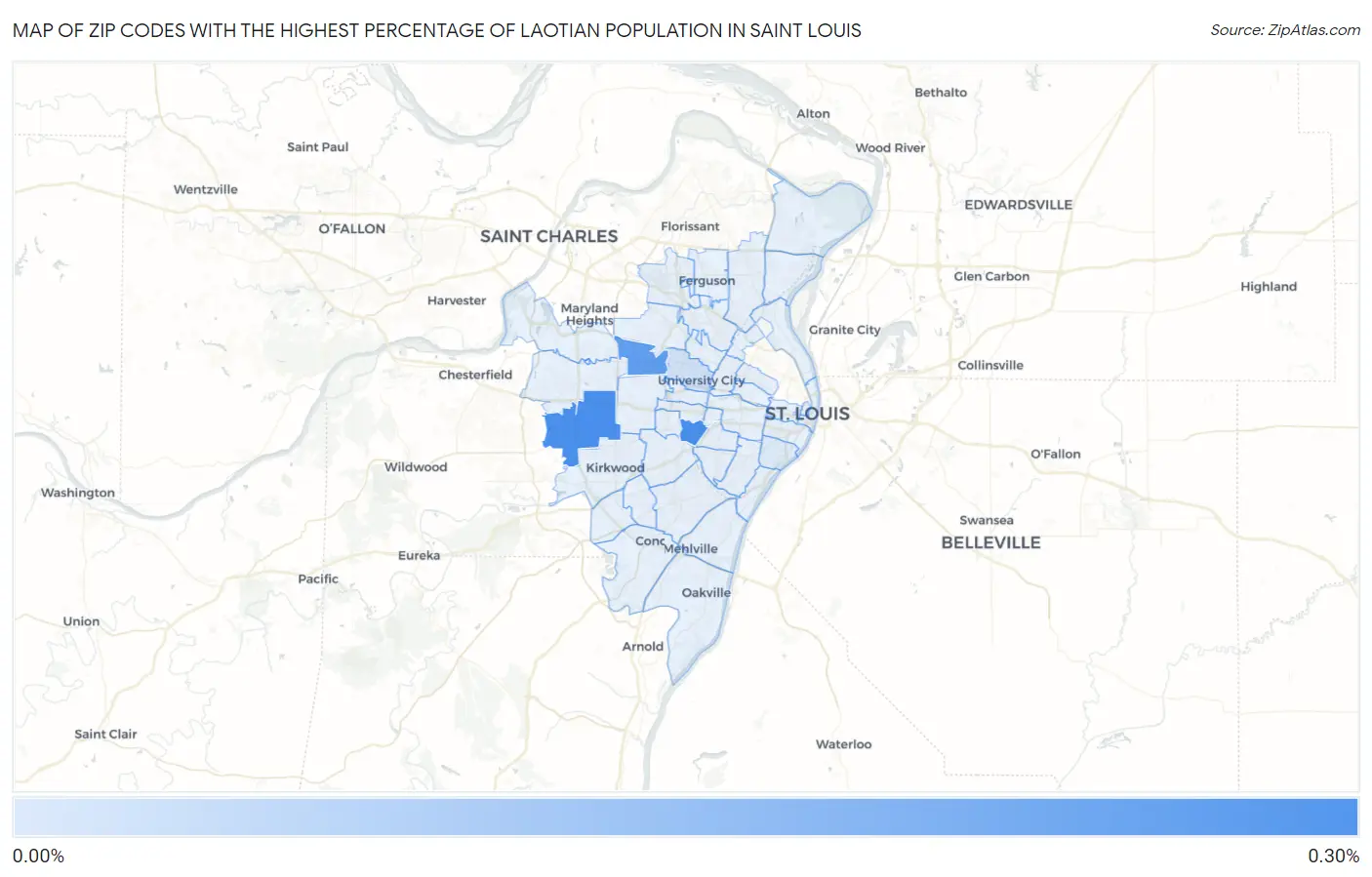 Zip Codes with the Highest Percentage of Laotian Population in Saint Louis Map