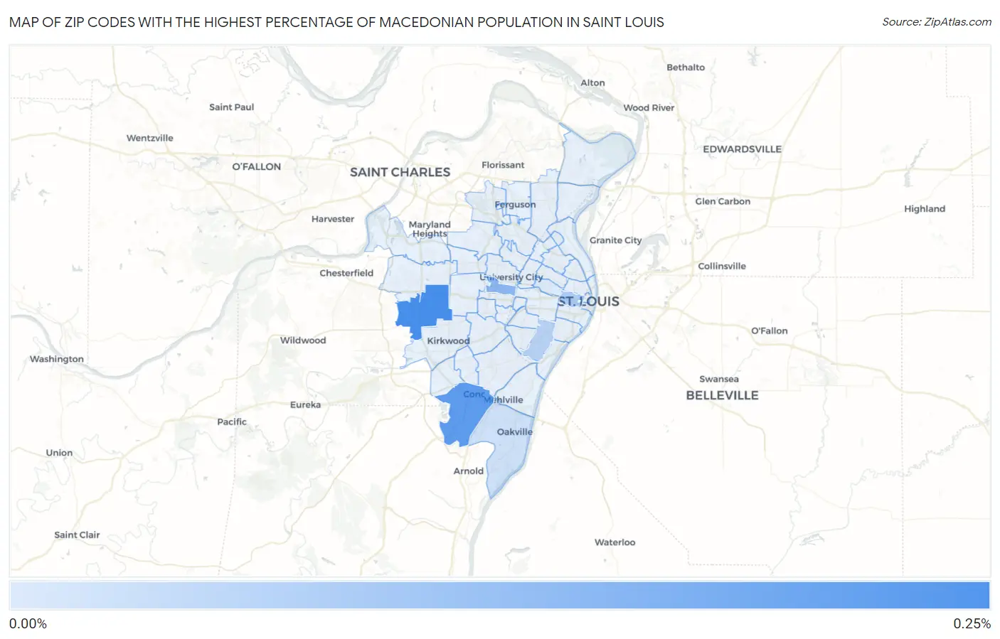 Zip Codes with the Highest Percentage of Macedonian Population in Saint Louis Map