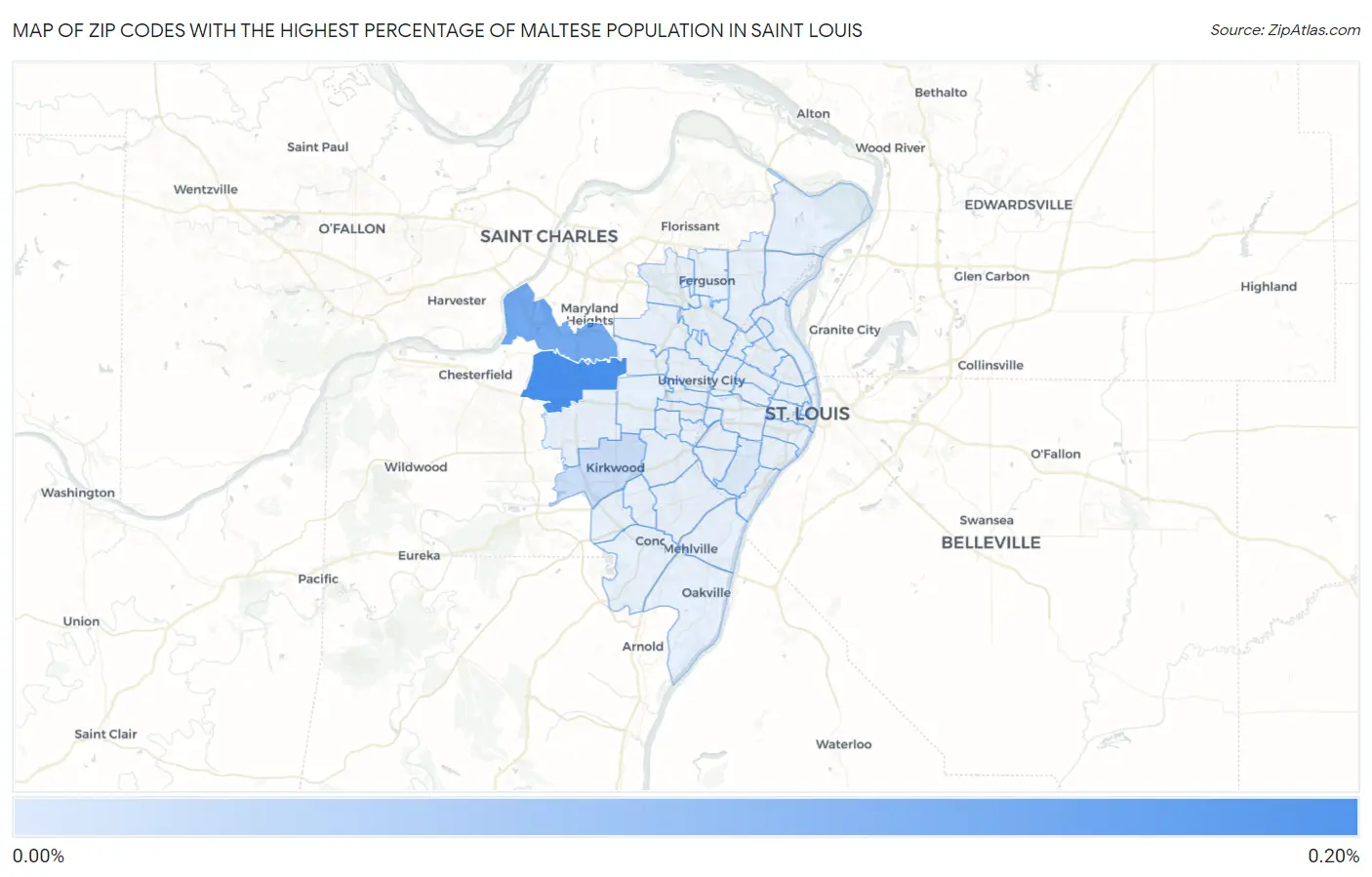 Zip Codes with the Highest Percentage of Maltese Population in Saint Louis Map