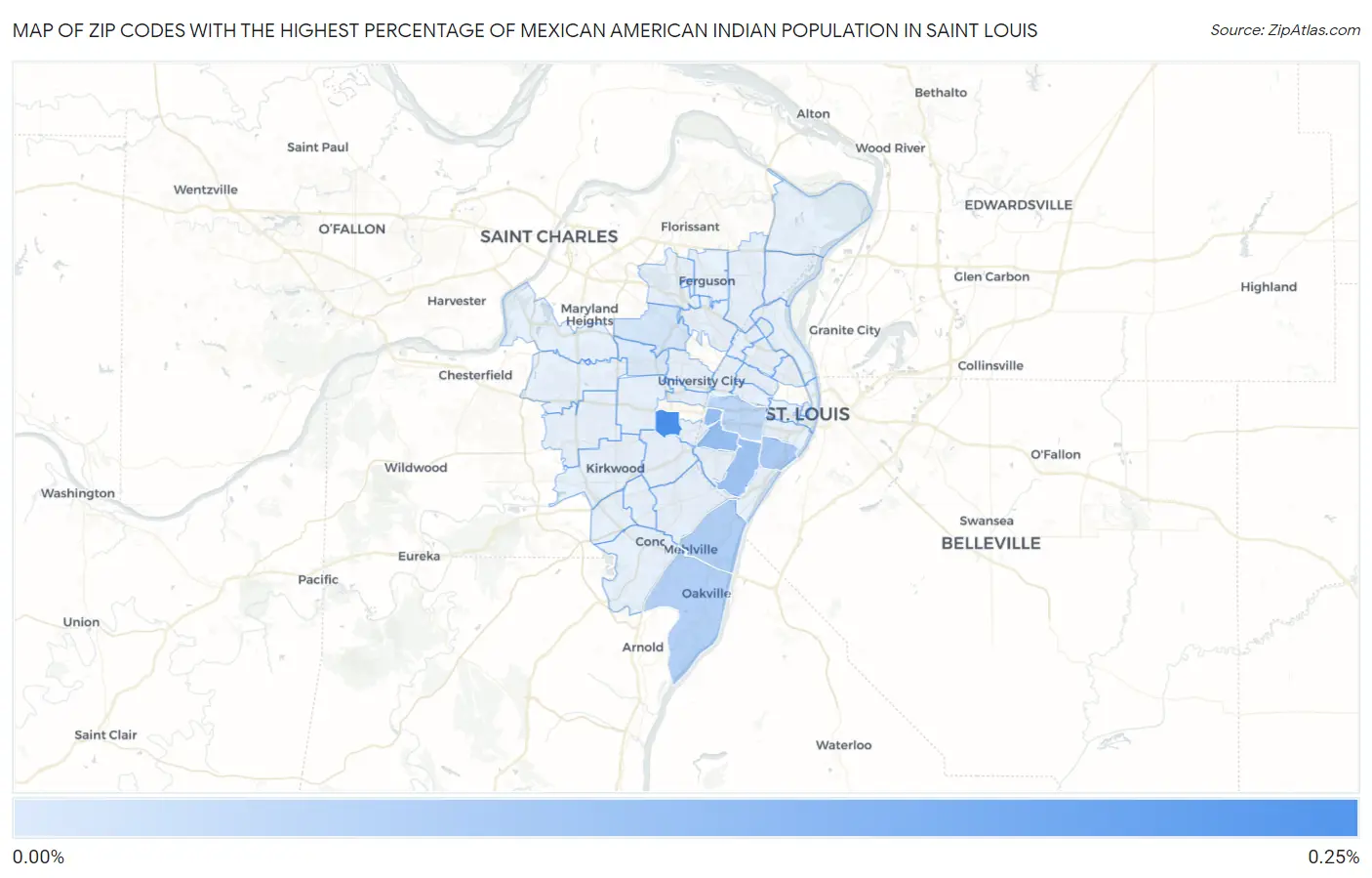 Zip Codes with the Highest Percentage of Mexican American Indian Population in Saint Louis Map