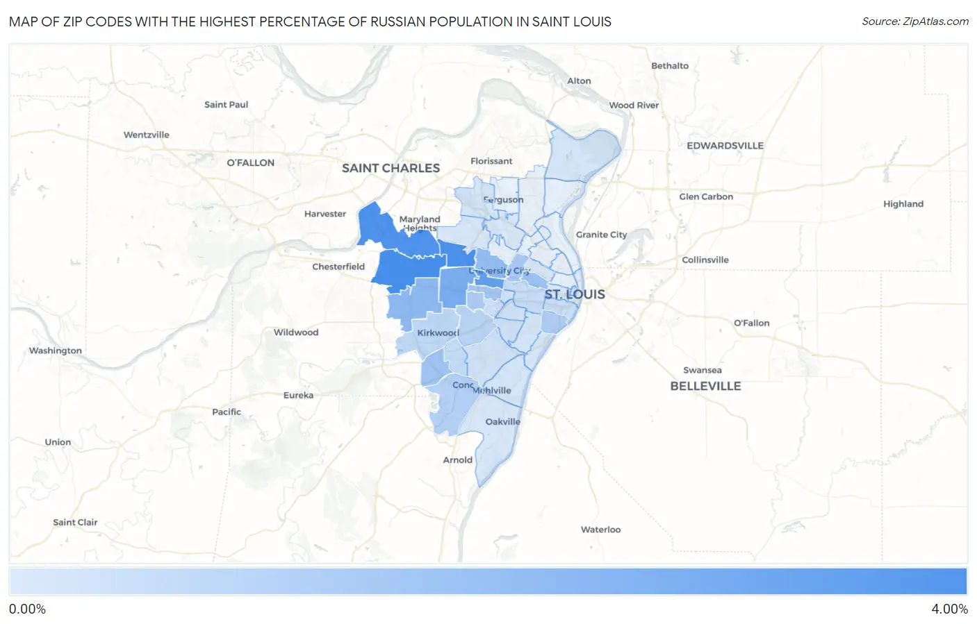 Zip Codes with the Highest Percentage of Russian Population in Saint Louis Map