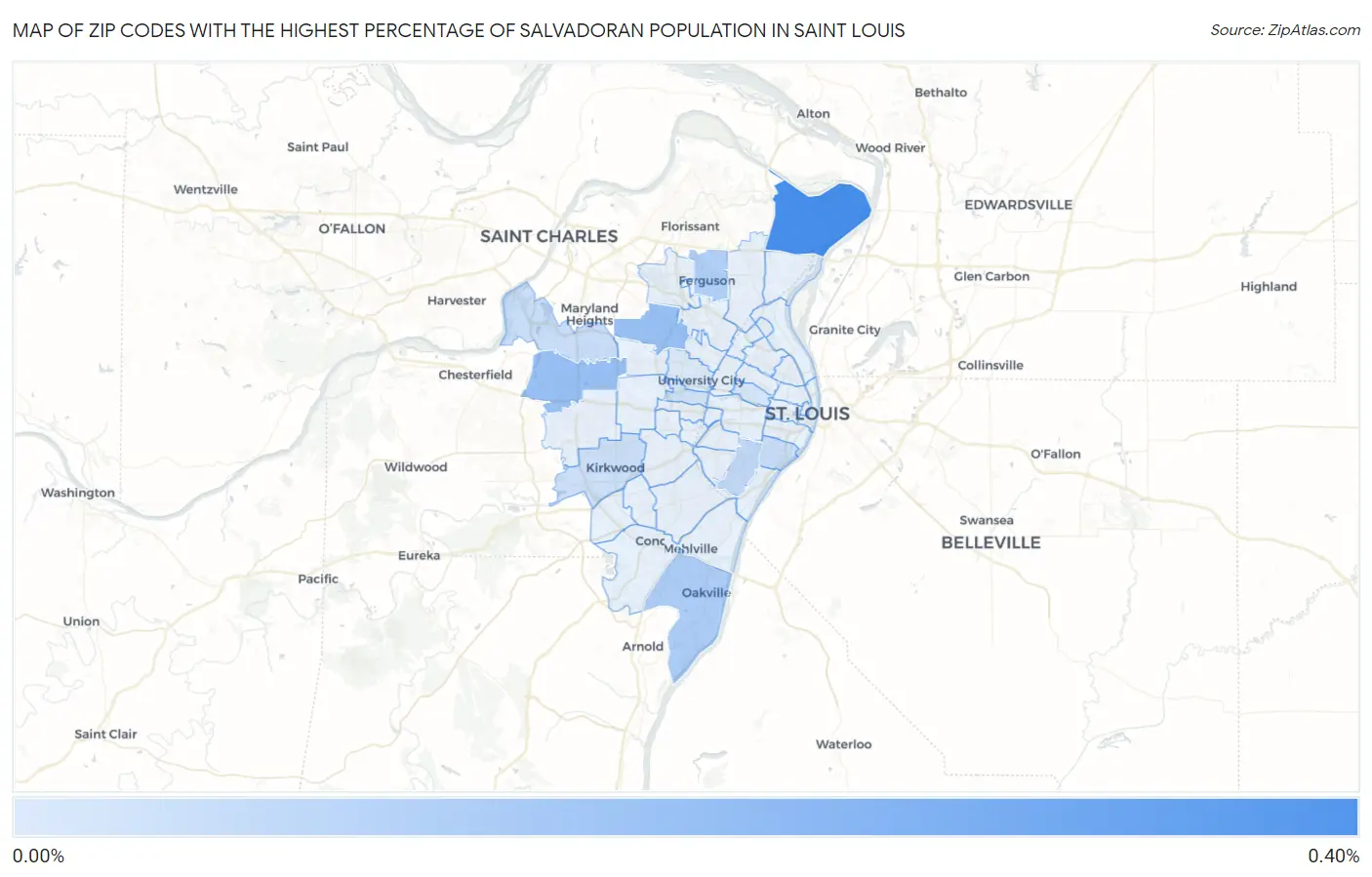 Zip Codes with the Highest Percentage of Salvadoran Population in Saint Louis Map