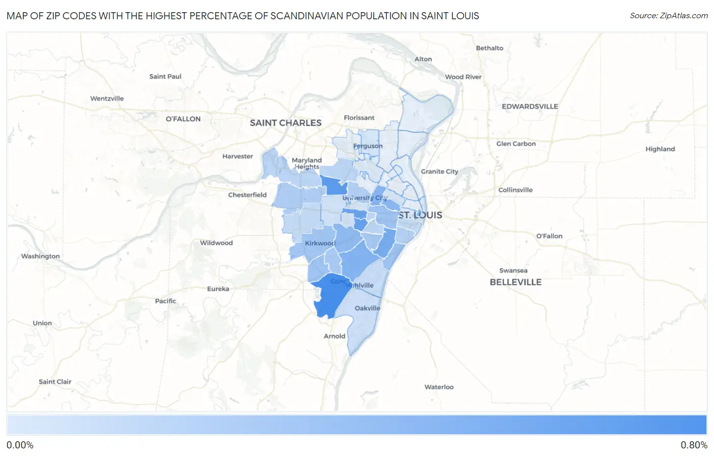 Zip Codes with the Highest Percentage of Scandinavian Population in Saint Louis Map