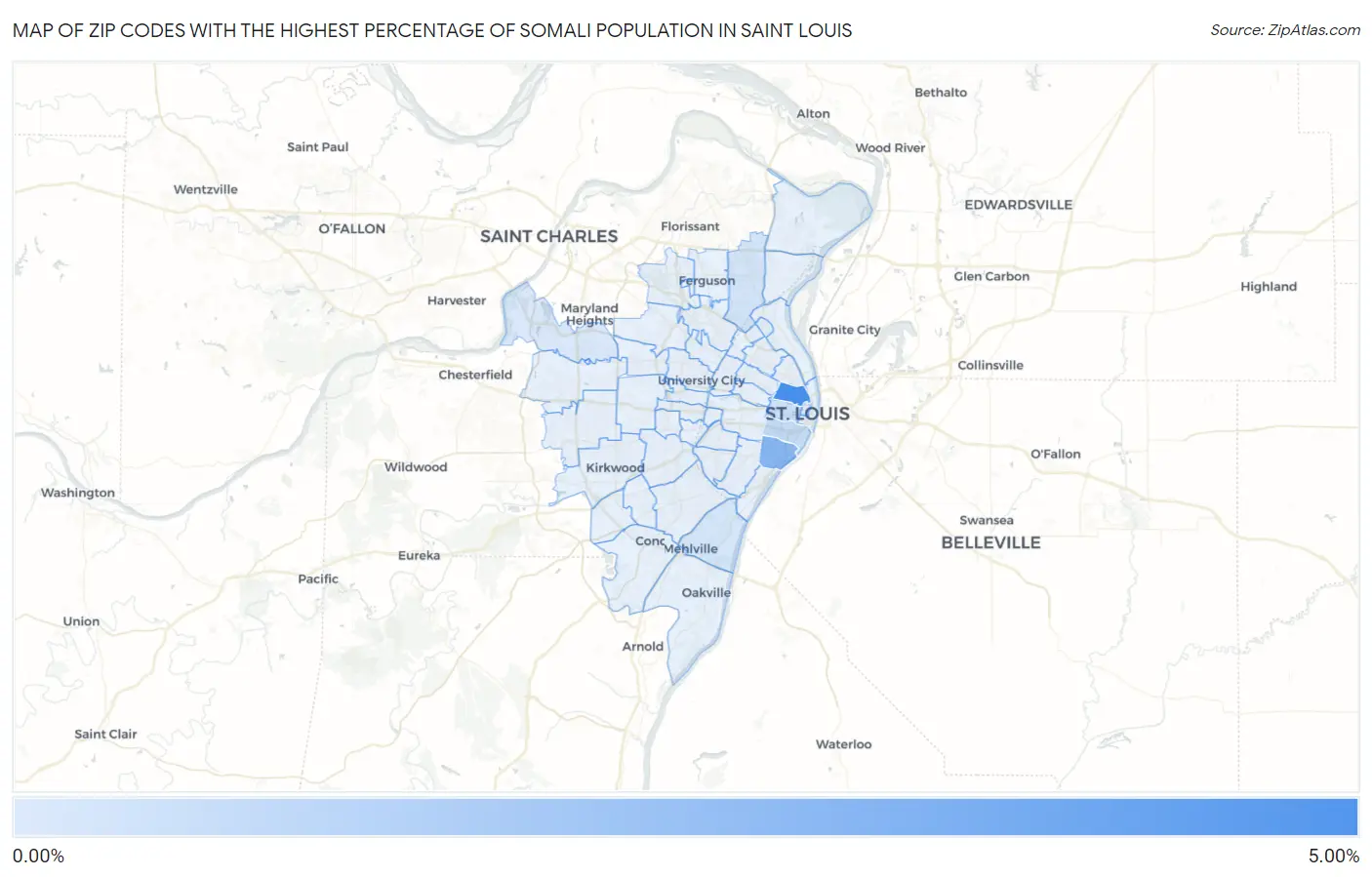 Zip Codes with the Highest Percentage of Somali Population in Saint Louis Map
