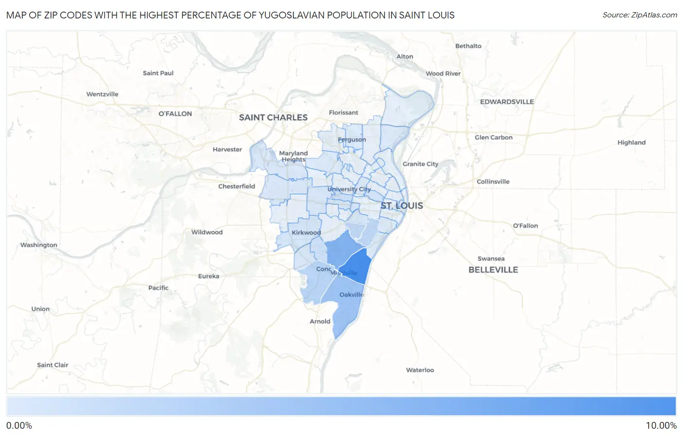 Zip Codes with the Highest Percentage of Yugoslavian Population in Saint Louis Map