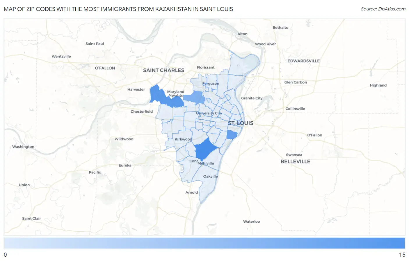 Zip Codes with the Most Immigrants from Kazakhstan in Saint Louis Map