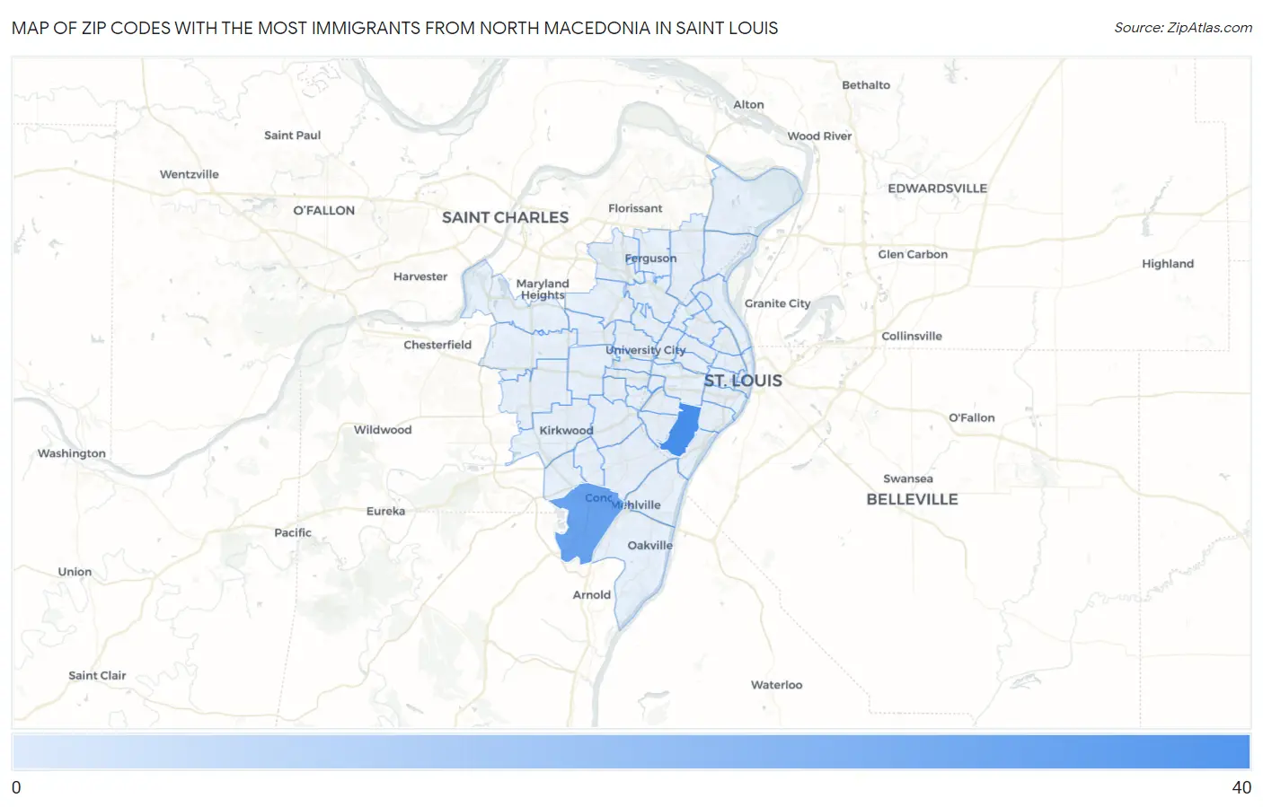 Zip Codes with the Most Immigrants from North Macedonia in Saint Louis Map