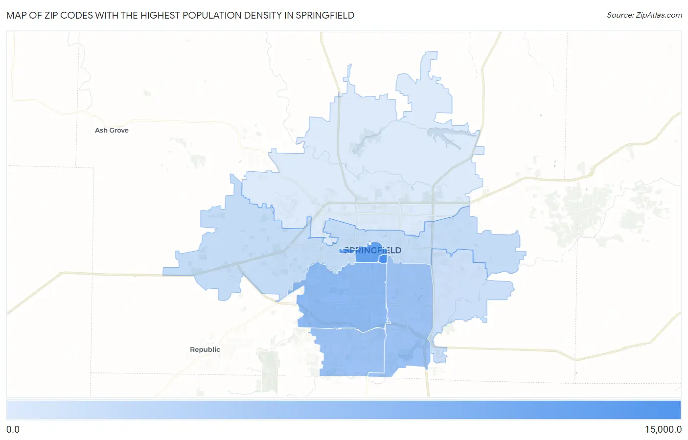 Zip Codes with the Highest Population Density in Springfield Map