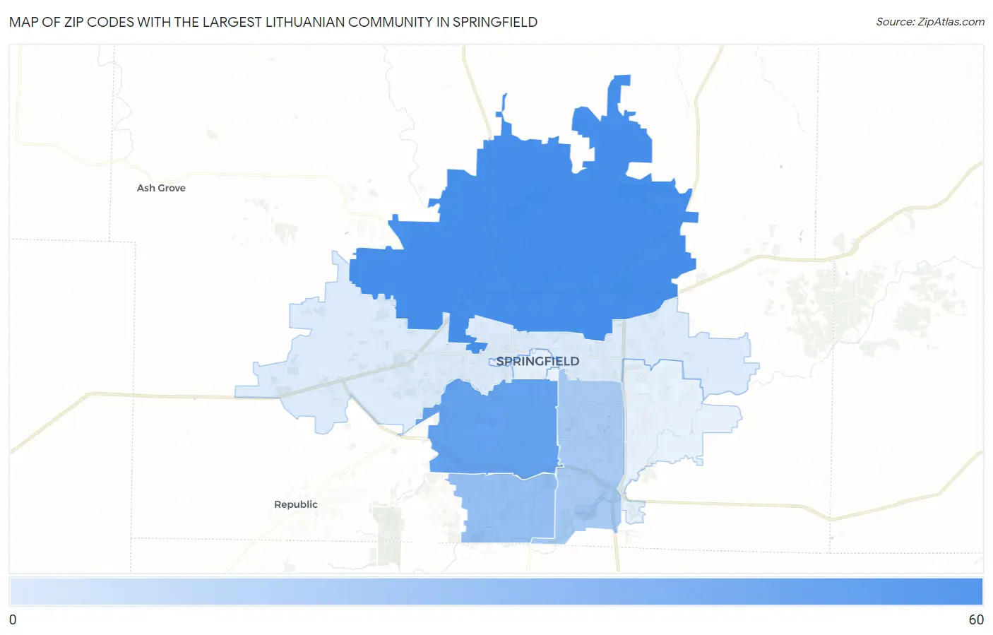 Zip Codes with the Largest Lithuanian Community in Springfield Map