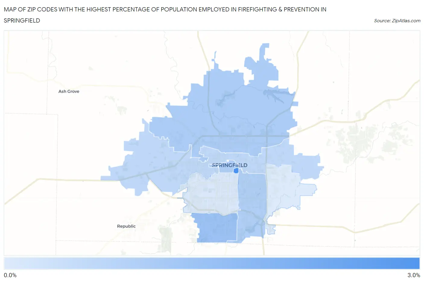 Zip Codes with the Highest Percentage of Population Employed in Firefighting & Prevention in Springfield Map