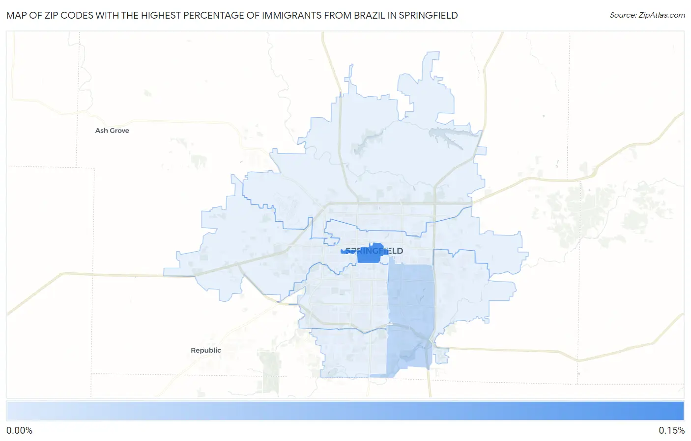 Zip Codes with the Highest Percentage of Immigrants from Brazil in Springfield Map