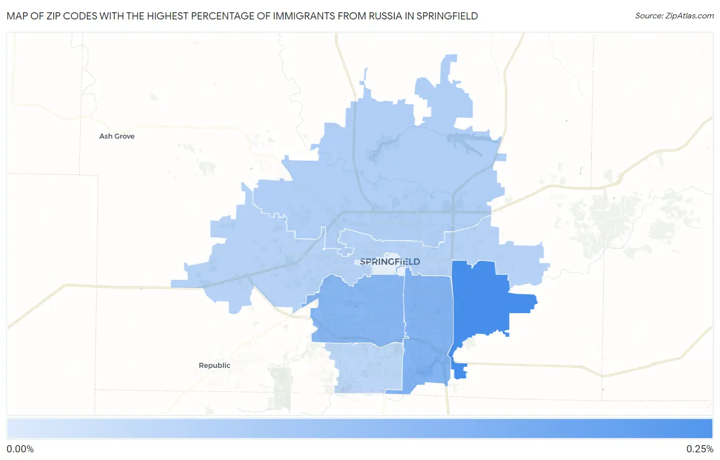 Zip Codes with the Highest Percentage of Immigrants from Russia in Springfield Map
