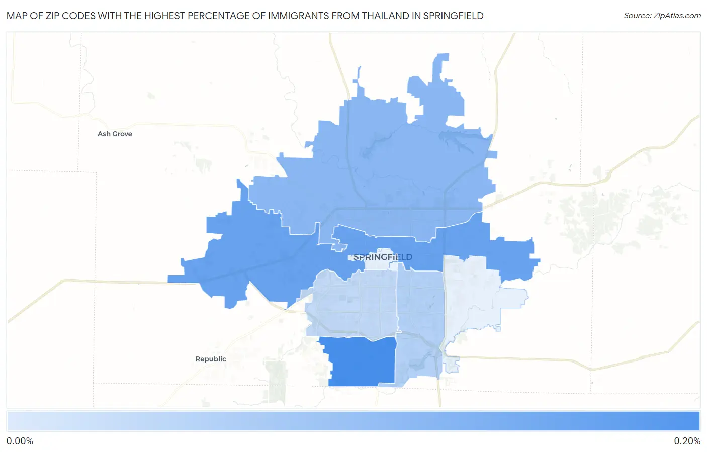 Zip Codes with the Highest Percentage of Immigrants from Thailand in Springfield Map